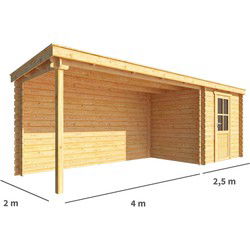 Blokhut met overkapping Els 650 cm bij 200 cm diep Lessenaarsdak