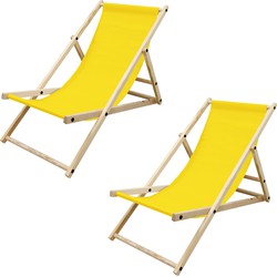 Set van 2 opvouwbare ligstoel geel hout verstelbare rugleuning tot 120 kg ligstoel tuinligstoel strandligstoel