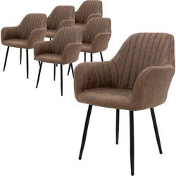 3x eetkamerstoelen met rugleuning & armleuning set van 2 bruin kunstleer met metalen poten ML-Design