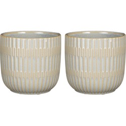 2x Stuks Plantenpot/bloempot keramiek lichtgrijs stripes patroon - D14/H13 cm - Plantenpotten