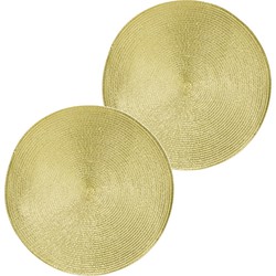 2x Ronde kerst placemats glimmend goud 38 cm geweven/gevlochten - Placemats