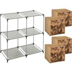 5FiveKastmandjes/opberg mandjes - lichtbruin - 4x stuks van 29 Liter - Rekje is 67 x 68 cm - Opbergmanden