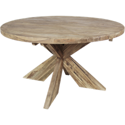 HSM Collection-Ronde Eettafel Met Kruispoot-130x130x75-Naturel-Teak