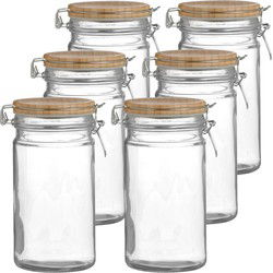 Urban Living Weckpot/inmaakpot - 10x - 1L - glas - met beugelsluiting - bamboe deksel - Weckpotten