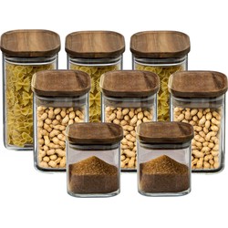 Set van 8x keuken voorraadbussen/potten glas 0.6-1.0-1.3 Liter inhoud - Voorraadpot