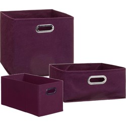 Set van 3x stuks opbergmanden/kastmanden 7/14/29 liter aubergine paars van linnen 31 cm - Opbergkisten