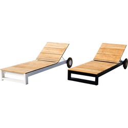 DKS loungestoel Ocrus teakhout donker grijs kussen - ligstoel tuin - zwart aluminium