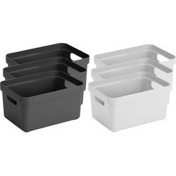 Combieset van 6x stuks opbergboxen/opbergmanden 13 liter kunststof in antraciet en wit - Opbergbox