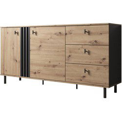 Meubella - Dressoir Marcos - Eiken - Antraciet - 165 cm