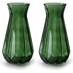 2x Stuks Bloemenvazen - groen/transparant glas - H15 x D10 cm - Vazen
