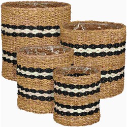 Mica Decorations Mand Dave - 36x36x36 cm - Zeegras - Zwart- Set van 4