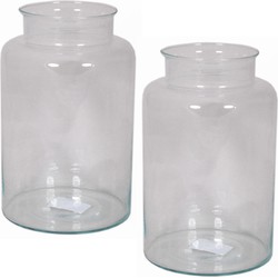 Set van 2x stuks glazen melkbus vaas/vazen 11 liter smalle hals 19 x 35 cm - Vazen