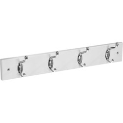 Kapstok rek voor wand/muur - wit - 4 ophanghaken/knoppen - MDF/ijzer - 42 x 9 cm - Kapstokken