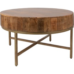 Clayre & Eef Bijzettafel Rond  Ø 81x47 cm Bruin Hout Ijzer Rond Salontafel