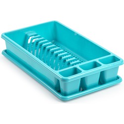 Plasticforte Afwas afdruiprek met lekbak - turquoise blauw - kunststof - 45 x 26 x 9 cm - Afdruiprekken