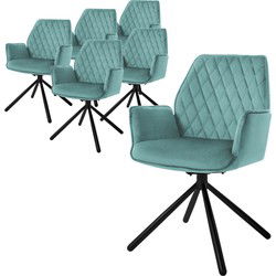 Eetkamerstoel set van 6 draaibaar met rugleuning en armleuningen Sage keukenstoel met microvezel fluwelen hoes ML design