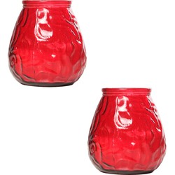 2x Rode tafelkaarsen in glazen houders 10 cm brandduur 40 uur - Waxinelichtjes