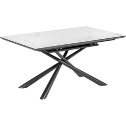 Kave Home - Theone uitschuifbare tafel in wit porselein en zwart stalen poten 160 (210) x 90 cm