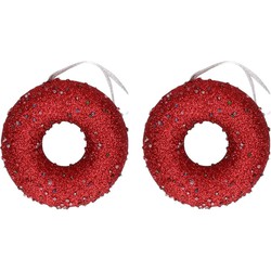 6x Kerst rode donuts kerstornamenten kersthangers 10 cm - Kersthangers