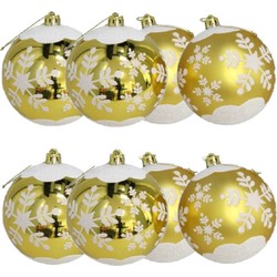 8x stuks gedecoreerde kerstballen goud kunststof 8 cm - Kerstbal
