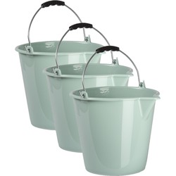 3x stuks huishoud schoonmaak emmers kunststof mintgroen 9 liter inhoud 30 x 26 cm - Emmers