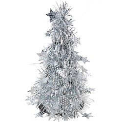 Clayre & Eef Kerstdecoratie Kerstboom Ø 12x25 cm Zilverkleurig Kunststof