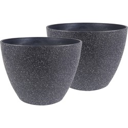 2x stuks bloempot/plantenpot van gerecycled kunststof zwart D36 en H27 cm - Plantenpotten