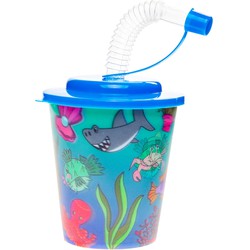 Decopatent® 12 STUKS ZEEDIEREN 3D Drink Beker met Rietje en Deksel - 250ML - Sea Life Plastic Bekers - Kinderfeestje - Kinderverjaardag Bekertjes - Traktatie - Uitdeelcadeaus