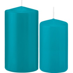 Stompkaarsen set van 4x stuks turquoise blauw 12 en 15 cm - Stompkaarsen