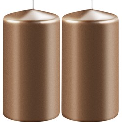 2x Kaarsen metallic koper 6 x 15 cm 58 branduren sfeerkaarsen - Stompkaarsen