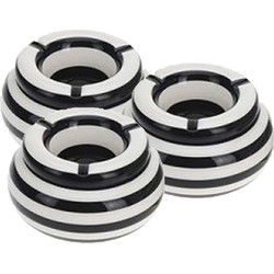 3x stuks gestreepte asbak zwart/wit met opvangbak 11 cm - Asbakken