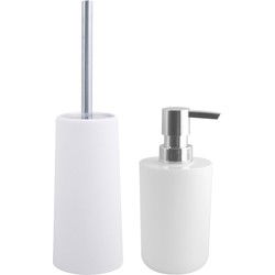 MSV Toiletborstel in houder 35 cm/zeeppompje set Moods - kunststof - ivoor wit - Badkameraccessoireset