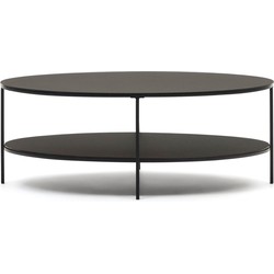 Kave Home - Fideia salontafel van gehard glas en metaal met matzwarte afwerking, Ø 110 x 65 cm