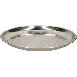 B-Home serveerschaal/dienblad - plat - rond - zilver - rvs - dia 50 cm - voedsel serveren - Serveerschalen