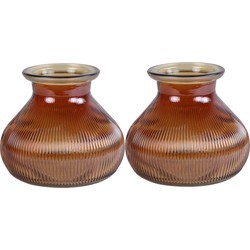 Decostar Bloemenvaas - 2x stuks - kastanje bruin glas - H12 x D15 cm - Vazen