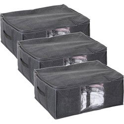 5Five Dekbed/kussens opberghoes - 3x - antraciet - 60 x 45 x 25 cm - Opberghoezen