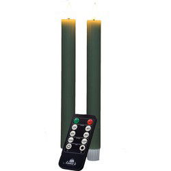 Anna's Collection LED dinerkaarsen - 2x - jade groen - ribbel - LED kaarsen