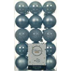 30x stuks kunststof kerstballen lichtblauw 6 cm glans/mat/glitter - Kerstbal