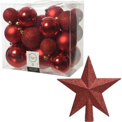 Kerstversiering kunststof kerstballen met piek rood 6-8-10 cm pakket van 27x stuks - Kerstbal