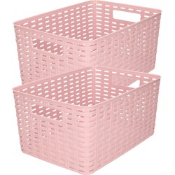 4x stuks rotan gevlochten opbergmand/opbergbox kunststof - Oud roze - 22 x 33 x 16 cm - Opbergbox