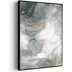 Muurwerken Akoestisch Schilderij - Abstract Marmer Look Grijs met Goud 01 - Geluidsdempend Wandpaneel - Wanddecoratie - Geluidsisolatie - PRO (AW 0.90) XXL (107X150)