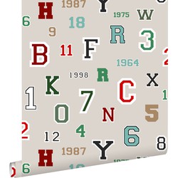 ESTAhome behang cijfers & letters beige - 53 cm x 10,05 m - 138834