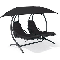 Feel Furniture - Dubbele hangende schommel ligstoel met parasol - Donkergrijs