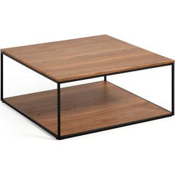 Kave Home - Yoana salontafel in walnootfineer met zwart gelakt metalen frame 80 x 80 cm