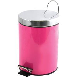 MSV Prullenbak/pedaalemmer - metaal - fuchsia roze - 3 liter - 17 x 25 cm - Badkamer/toilet - Pedaalemmers