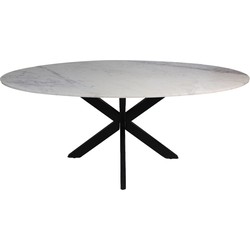 Ovale eettafel - 180x100x76 - Wit/zwart - Marmer/metaal