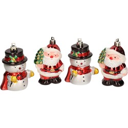 4x Kersthangers figuurtjes sneeuwpop en kerstman kunststof 7,5 cm - Kersthangers