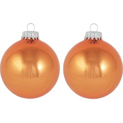 24x Glanzende oranje kerstballen van glas 7 cm - Kerstbal