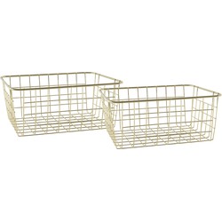 Draadmand - 3x - goudkleurig - industrieel - opbergmand - 24x18x10 cm - Opbergmanden