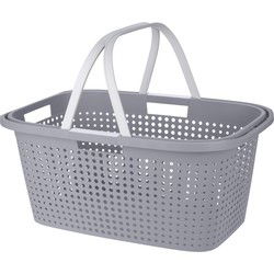 Wasmand met hengsel - 38 liter - 60 cm - grijs/wit - Draagwasmand - Wasmanden